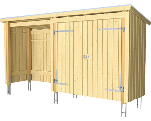 Förråd PLUS Nordic Multi 4,7m² 2 moduler med dubbeldörr & öppen inkl. takpapp, aluminiumlister & stolpfötter