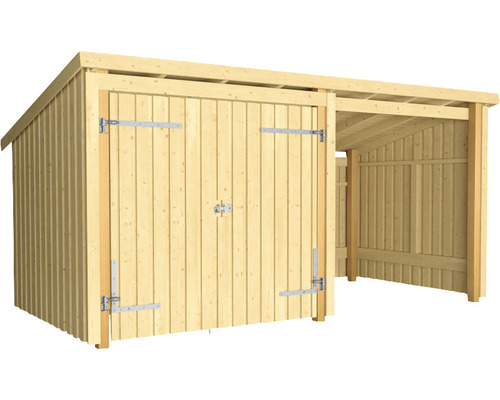 Förråd PLUS Nordic Multi 9,5m² 2 moduler med dubbeldörr och öppen framsida Träskjul med dubbeldörr och skydd
