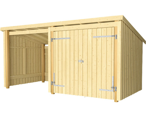 Garage i trä med redskapsbod