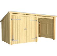Trägarage med dubbeldörr och tak