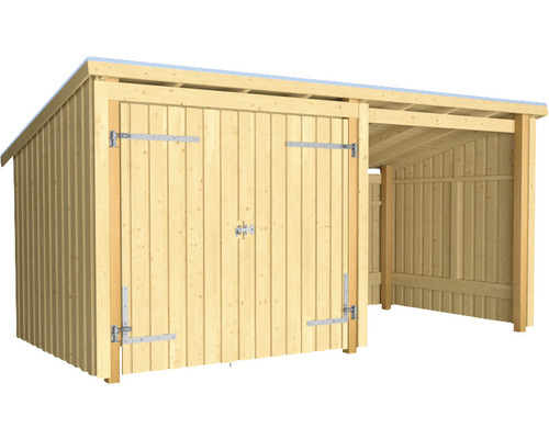 Trägarage med dubbeldörr och tak