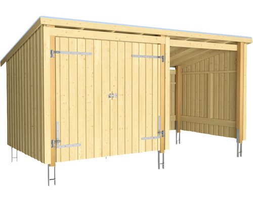Förråd PLUS Nordic Multi 9,5m² 2 moduler med dubbeldörr och öppen framsida inkl. takpapp, aluminiumlister & stolpfötter