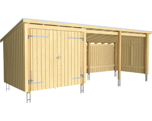 Förråd PLUS Nordic Multi 14m² 3 moduler med dubbeldörr & öppen framsida inkl. takpapp, aluminiumlister & stolpfötter