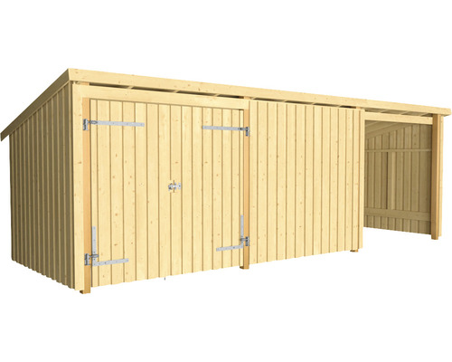 Förråd PLUS Nordic Multi 14m² 3 moduler med dubbeldörr och stängd/öppen framsida