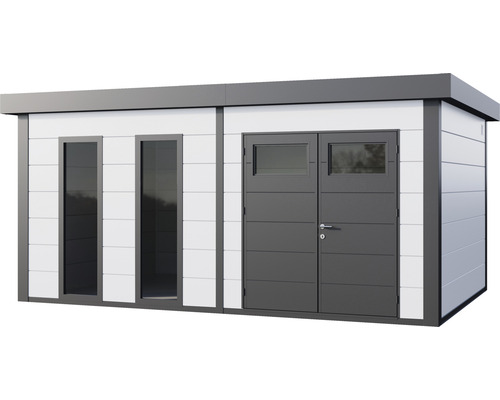 Modern trädgårdshus med dubbeldörr och fönster