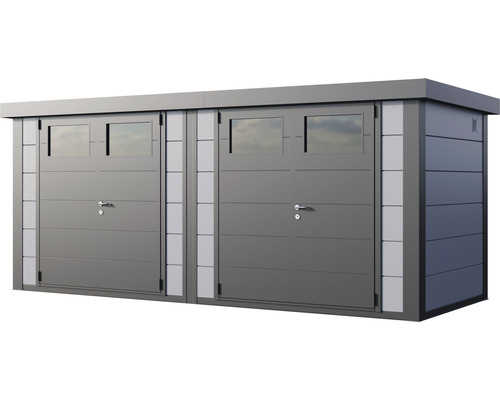 Metallförråd med två dörrar och fönster