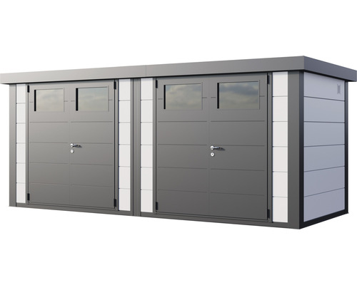 Metallförråd med dubbeldörr och fönster