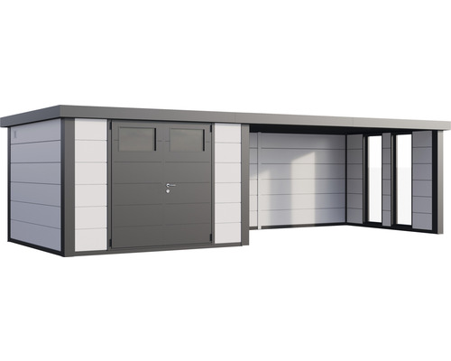 Modern redskapsbod med dörr och sidotak