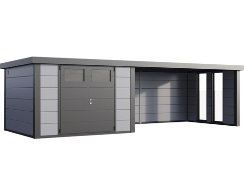 Modern trädgårdsskjul med tillbyggnad för trädgården