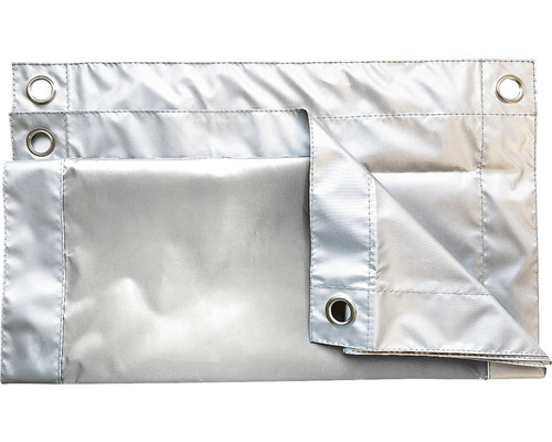 Silverfärgad vävd presenning med öljetter för fastsättning