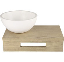 Tvättställ av keramik på träkonsol