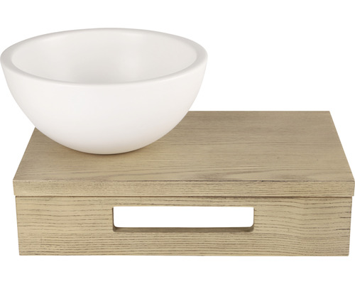 Tvättställ av keramik på träkonsol