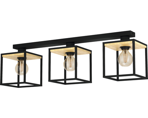 Taklampa EGLO 3xE27 svart/trä Taklampa med tre lampor, trä och svart ram
