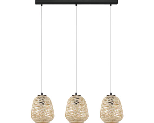 Pendellampa med tre lampskärmar i rotting