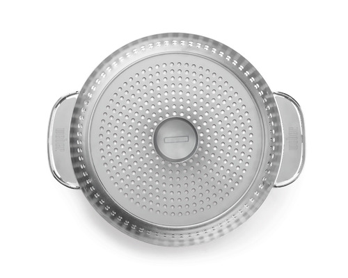 Grönsakskorg i rostfritt stål med Weber-logotyp