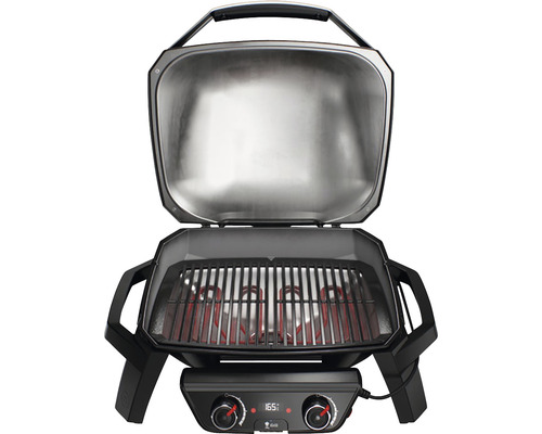 Elektrisk grill med öppet lock och digital temperaturdisplay