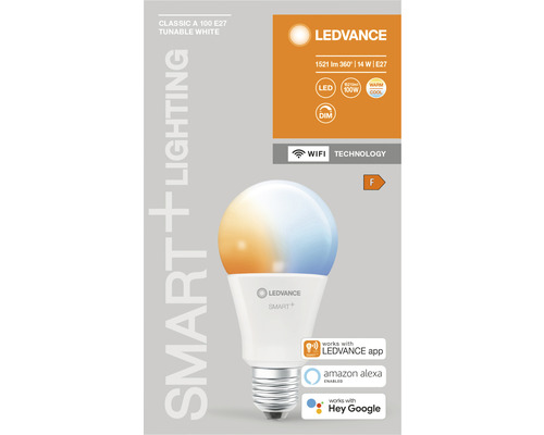 Ledvance Smart Plus LED-lampa E27, justerbar vit, lämplig för Amazon Alexa och Google Assistant