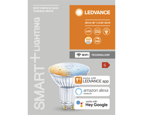 LEDVANCE Smart+ PAR16 50 GU10 LED-lampa med justerbar färgtemperatur, kompatibel med LEDVANCE-appen, Amazon Alexa och Google Assistant