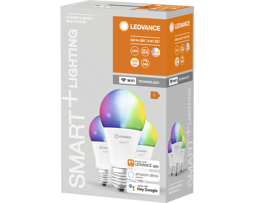 LEDVANCE Smart+ Multicolor lampa A 60 E27 i produktförpackning