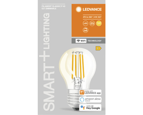 LEDVANCE Filament Classic P 40 E27 dimbar lampa med 470 lumen, 4 watt och energieffektivitetsklass E