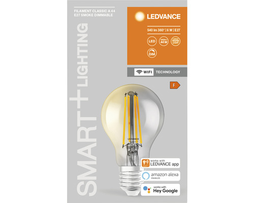 LEDVANCE Filament Classic A 44 E27 rök dimbar lampa