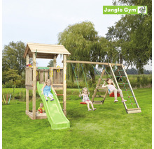 Jungle Gym lekplats med rutschkana, gunga och klättervägg i trädgården
