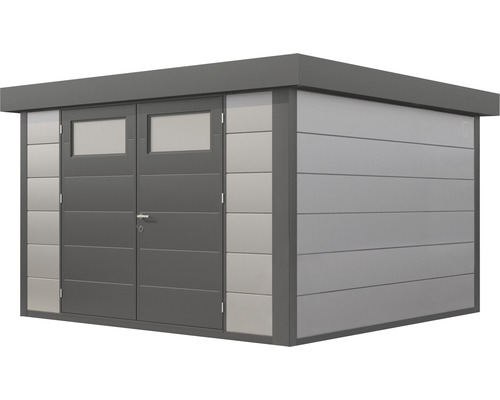 Metallträdgårdshus med dubbeldörr och fönster