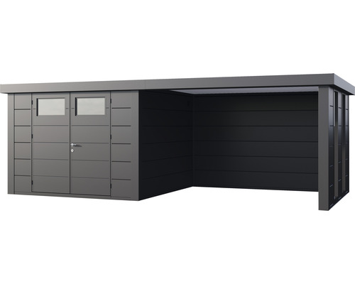 Trädgårdsskjul med redskapsbod och carport