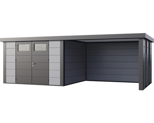 Metallförråd med dubbeldörr och förlängning