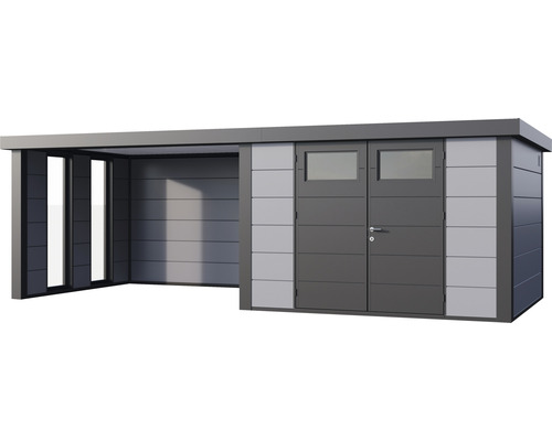 Trädgårdshus med tillbyggnad och dubbeldörr