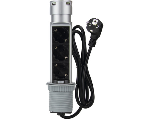 Infälld grenuttag med tre uttag och USB-portar