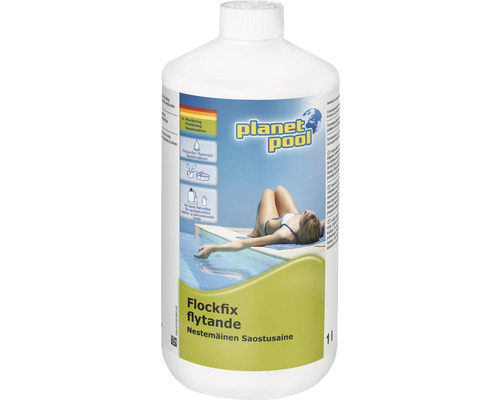 Planet Pool Flockfix flytande flockningsmedel i enlitersflaska