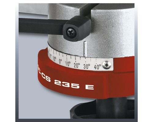 Einhell geringssåg, detaljvy av gradinställningen