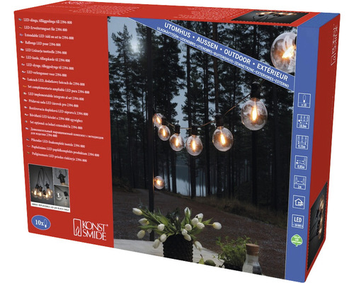 Konst Smide Logo. Förpackning med en LED-ljusslinga för utomhusbruk med tio lampor