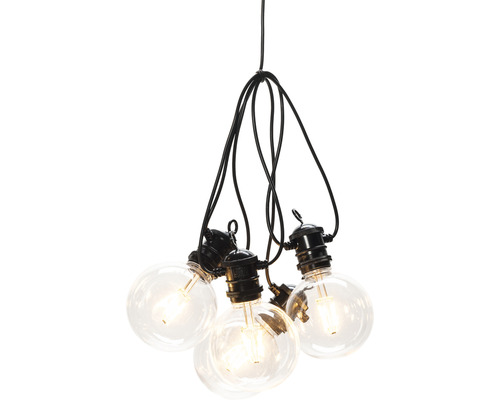 Dekorativ ljusslinga med klara, runda glödlampor och svart kabel