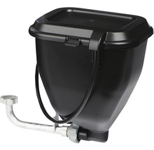 Svart färgbehållare med lock och avlopp