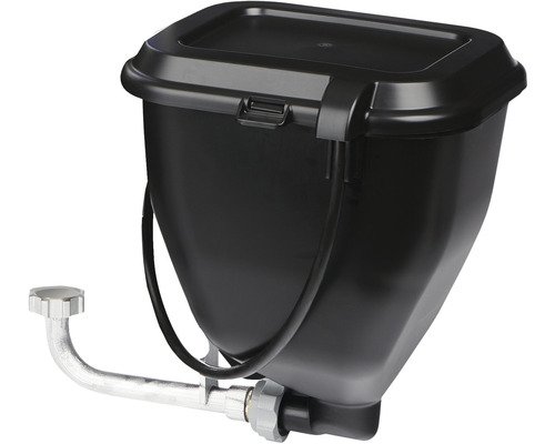 Svart färgbehållare med lock och avlopp