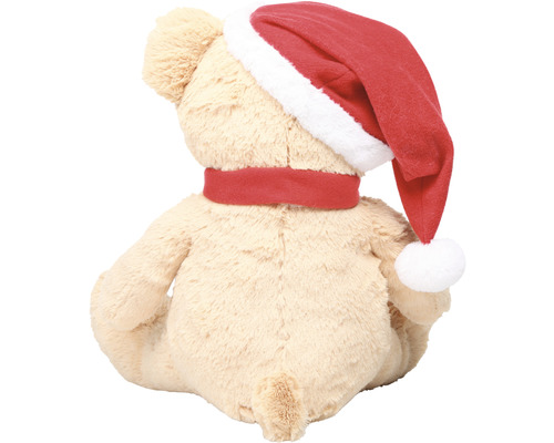 Teddybjörn med tomteluva och halsduk, bakifrån