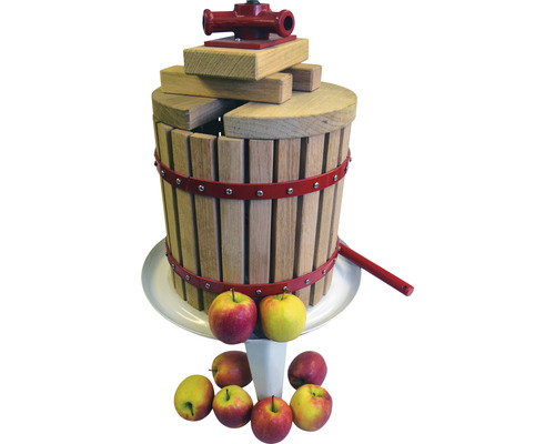 Äppelpress av trä med äpplen