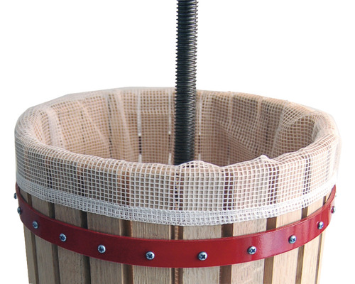 Fruktpress av trä med presspåse