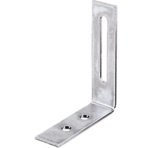 Vinkelbeslag av metall med avlångt hål och två hål