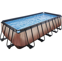 Rektangulär pool med träutseende och stålram