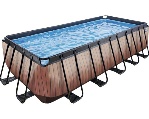 Rektangulär pool med träutseende och stålram