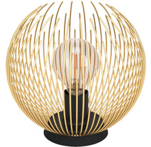 Dekorativ bordslampa med en ljuskälla i en sfärisk metallram