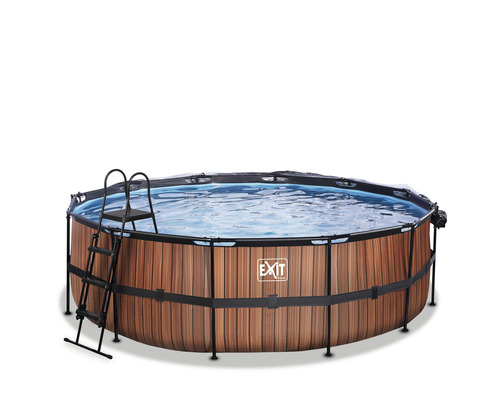 Pool EXIT WoodPool Ø450x122cm inkl. sandfilterpump, överdrag, värmepump & stege träutseende