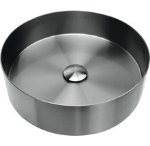 Rund tvättställsskål i rostfritt stål med avloppsarmatur