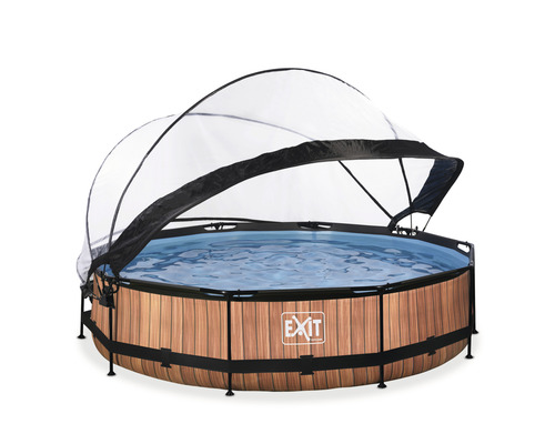 Ovanmarkspool med tak i trädgården