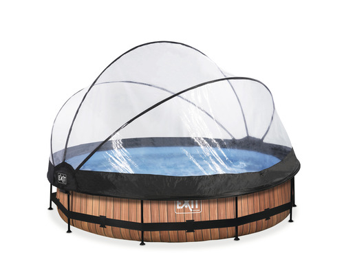 Rund ovanjordisk pool med lock