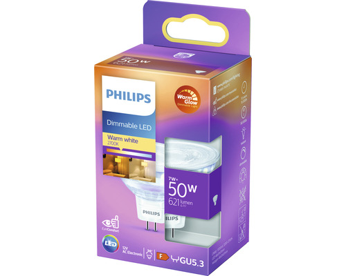 Philips LED-lampa, dimbar, varmvit, 50 watt, GU5.3