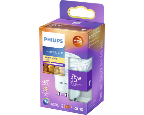 Philips LED-lampa, dimbar, varmvit, 2700 Kelvin, GU10 sockel